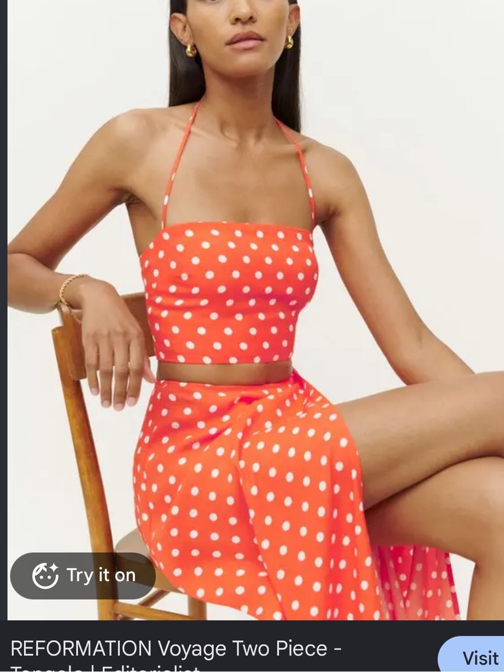 Reformation Orange Polka Dot Halter Crop Top